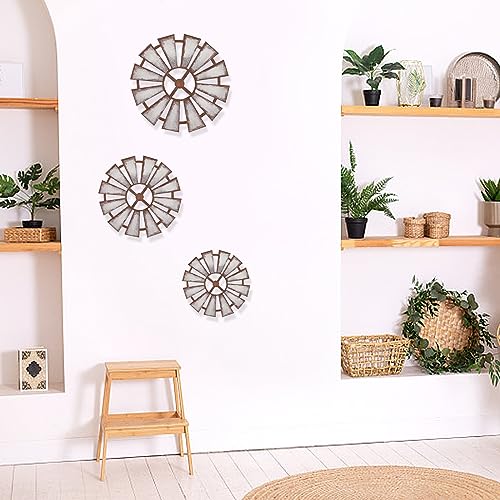 CREATCABIN 3Pcs 3 Size Windmill Wall Decor Thicken Rtic Wood Hanging Art Decorations Hollow Carved Wooden Frame Wall Art for Farm