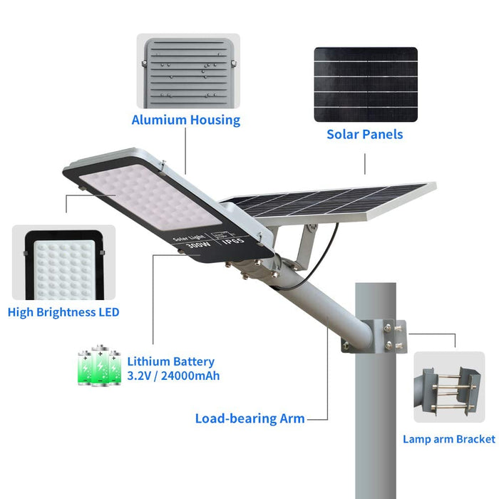 CHXI 300W Solar Street Lights Outdoor Lamp, IP65 Waterproof 7500Lumens 6000K LED, with Remote Control,Light Control, Dusk to Dawn Security Led Flood Light for Yard, Garden, Street, Basketball Court