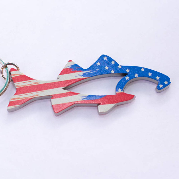 Fish Bottle Opener and Keychain - US Flag, Largemouth Bass Shape -  for Fisherman