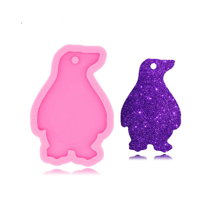 Cute Standing Penguin Shape Animal Keychain Silicone Mold with Hole for DIY Pendant Candy Cake Decoration Jelly Shots Trinket Fondant Mold Gum Paste Luggage Tag Desserts Earrings Crystal Pudding