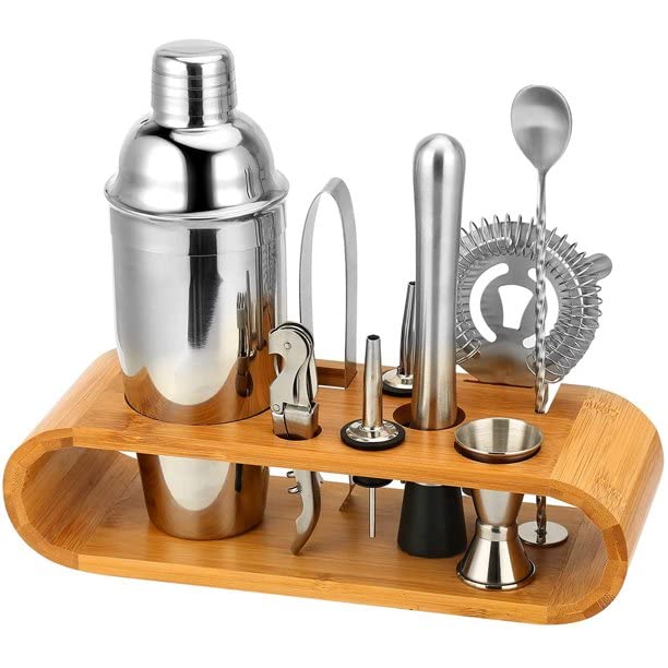Bamboo Bartenders Kit Complete 10 Piece Stainless Steel Bartenders  Set Bar Tools Shaker Mixer Strainer and More!