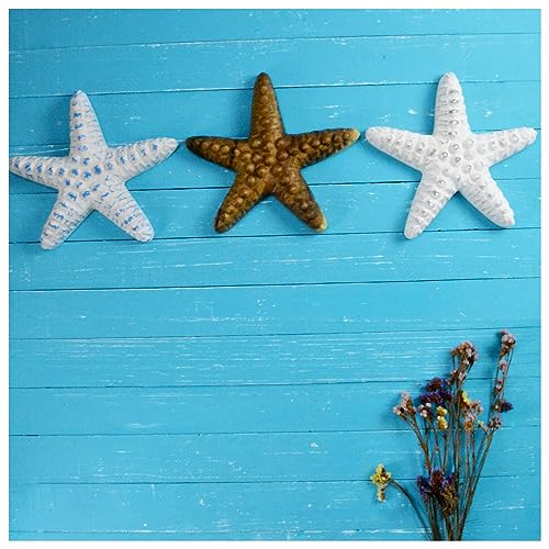 roro Handcarved Rtic Nautical Coastal Wood Starfish Wall Hanging  Pebble Texture, White Wash, 11.5 Inches