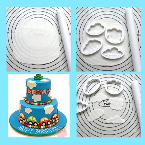 KDDOM 5 PCS Plastic Fluffy Fondant Cloud Cutters, 3D Cloud Embossing Molds for Sugarcraft Cake Decorating, Cupcake Topper