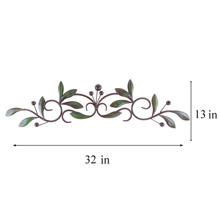 Burnt Red and Green Leaf & Beads Urban Design Iron Metal Wall Art Decoration for Home & Kitchen s