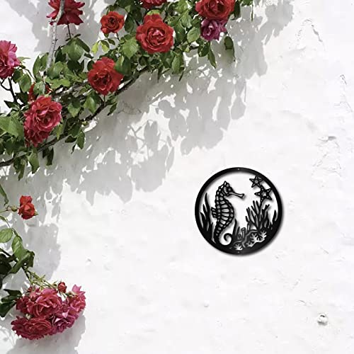 CREATCABIN Seahorse Metal Wall Decor Metal Seahorse with Coral Wall Sign Marine Life Starfish Hanging Sculpture for Beach Home