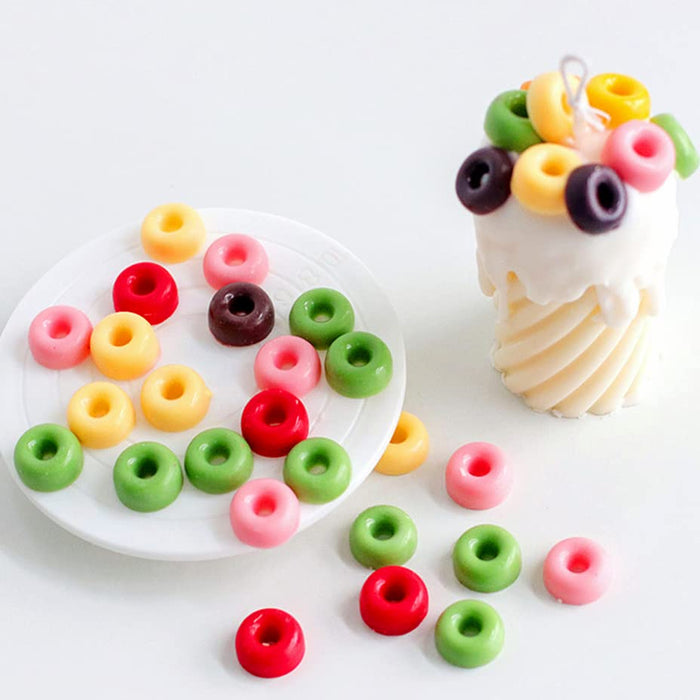 JOERSH 4PCS Silicone Molds for Candy Gummy, Cake Decorating Fondant Chocolate Molds Mini Donut Pans, Fruit Loop Cereal Molds for Candles Soap Making