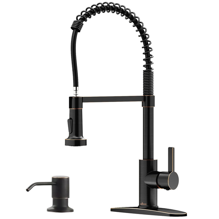 APPASO Commercial Kitchen Faucet with Pull Down Sprayer Oil Rubbed Bronze - High Arc Tall Modern Single Handle Spring Put Out Kitchen Sink Faucet with with Soap Dispenser