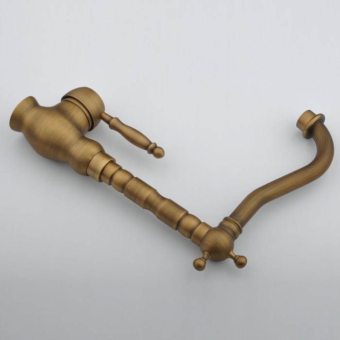 Hiendure Antique Brass Unique Designer Plumbing Fixtures Single Hole Long Curve Spout Kitchen Faucet Bathroom Mixer Taps