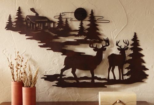 CTD Store Elegant Metal Wall Art Woodland Cabin Deer Silhouette Wildlife Indoor Wall Decor