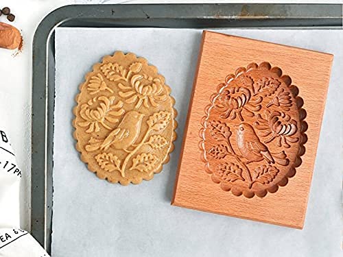NOVESIXTDAT Wooden Cookie Mold, Cookie Stamps, 3D Baking Mold, Wooden Cookie Biscuit Mold, for Cookie Stamp Embossing Craft Decorating Baking Tool (Oval flower)