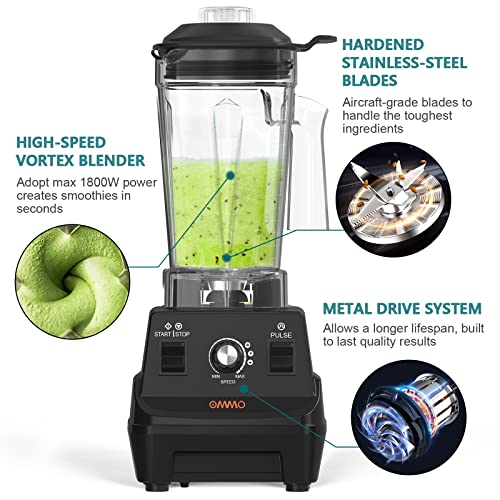 Ommo Blender 1800Pw, Professional High Speed Countertop Blender With Durable Stainless Steel Blades, 60Oz Bpa Free Blender