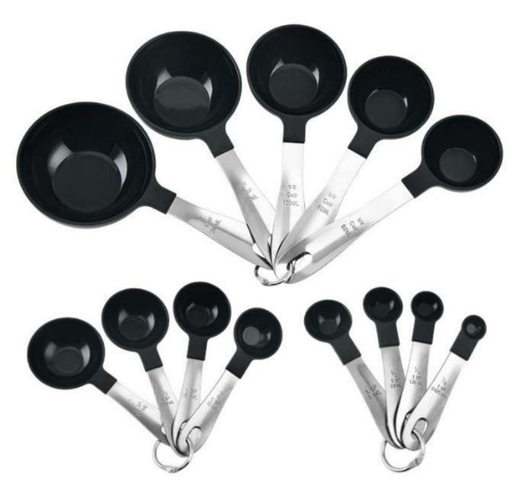 Country Kitchen 12 PC Measuring Cups Set and Measuring Spoon Set/Gunmetal  Stainless Steel Handles/Nesting Kitchen Measuring Set/Liquid Measuring Cup