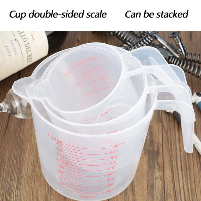 Plastic Measuring Cup,3 Pack 4/2/1 Cup Clear Measuring Cups,Stackable  Heat-resistant Cup Set with Handle Grip and Spout for Baking,Powder,Liquid
