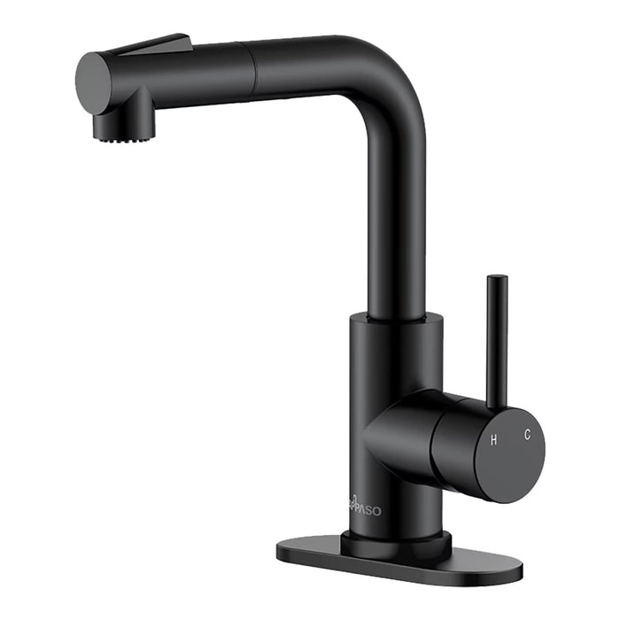 APPASO Black Bar Sink Faucet, Matte Black Kitchen Faucet with Pull-Out Sprayer, Modern Single Handle Bathroom Utility Faucet, Pull Down Spray Small Faucet for RV Camper Outdoor Restroom