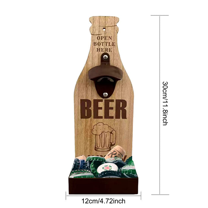 LIUXDIV Beer Bottle Opener, Wall Bottle Opener Vintage Wooden Bottle Opener Wall Mounted, Beer Opener Bottles with Caps, Bottle