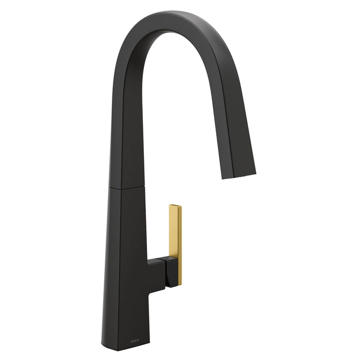 Moen S75005BL Nio One-Handle Pull-down Kitchen Faucet with Power Clean, Includes Secondary Finish Handle Option, Matte Black