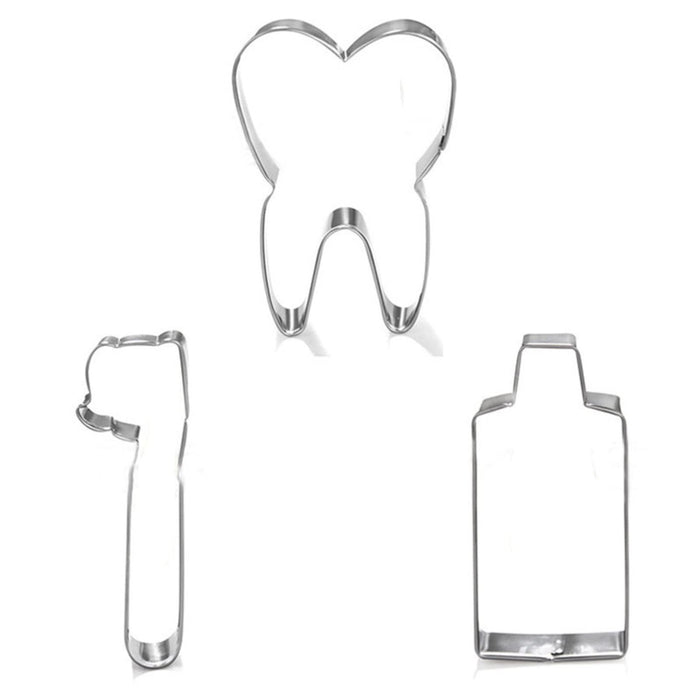 Mini Tooth Series Cookie Cutters Set of 3 pcs, Stainless Steel Fondant Cutter Molds Baking DIY (Toothpaste+Toothbrush+Tooth)