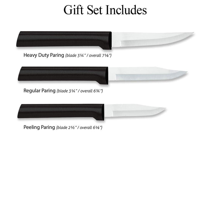 Rada Cutlery Paring Knife Set 3 Knives with Stainless Steel Blades, Black