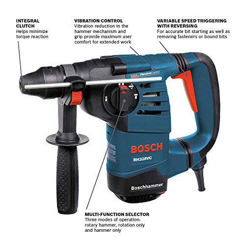 Bosch 118Inch Sds Rotary Hammer Rh328Vc With Variable Speed, Vibration Control, Bosch Blue