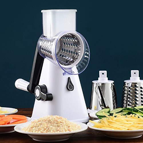 Rotary Cheese Grater, Kitchen Mandoline Vegetable Slicer with 3  Interchangeable Blades, Easy to Clean Rotary Grater Slicer for Fruit,  Vegetables, Nuts