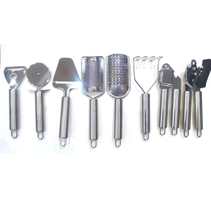Set 8 pieces grater cooking stainless steel, garlic grater, can opener, cheese grater, fruit and vegetable grater, potato masher