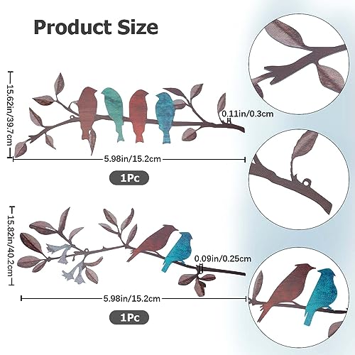 CREATCABIN 2Pcs Metal Birds Wall Art Birds on Branch Metal Wall Decor Leaves with Birds Sculpture Wall Hanging Sign Rtic Leaf