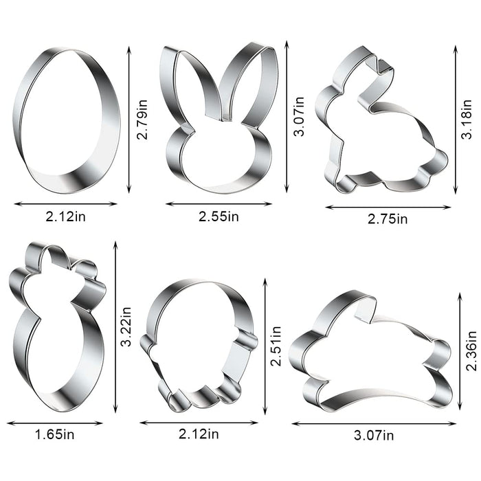 Hying 6 PCS Easter Eggs Bunny Cookie Cutters Set for Baking, Rabbits Cookie Cutters Carrots Cupcake Cookie Mold Stainless Steel