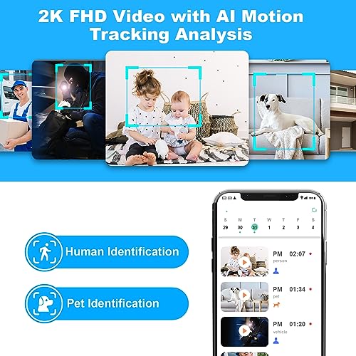 2K Pantilt Security Camera, Wifi Indoor Camera For Home Security With Ai Motion Detection, Babypet Camera With Phone App, Color