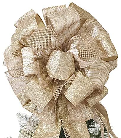 Christmas Tree Topper,27x12 Inches Large Toppers Bow with Streamer Wired Edge for Christmas Decoration