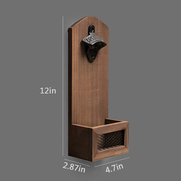 ZGZD Wooden Bottle Opener Wall Mounted with Cap Catcher, s for Men and Beer Lovers