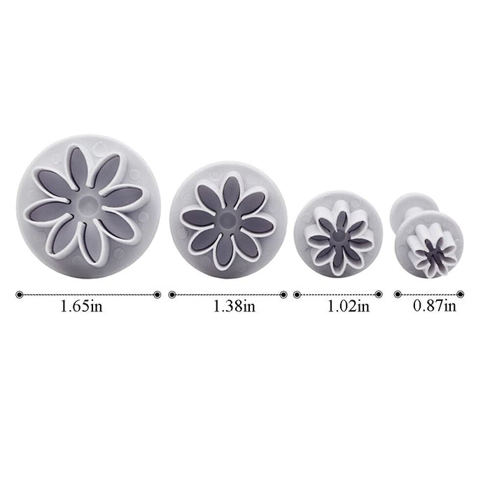 INSPEE 4 Pieces Daisy Flower Fondant Plunger Cutters Sugarcraft Cake Cookie Cutter Decorating Mold Tools