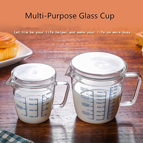 Transparent Color Plastic Graduated Measuring Cups with Pitcher Handle, Clear 16 Ounce, 500 ml and 2 Cup Markings, Pack of 2