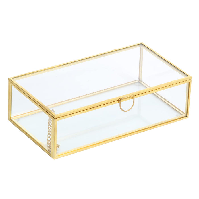 Vevitts 8 Copper Golden Vintage Lidded Box, Large Decorative Jewelry Keepsake Display Clear Box, Rings Bracelet Golden Organizer