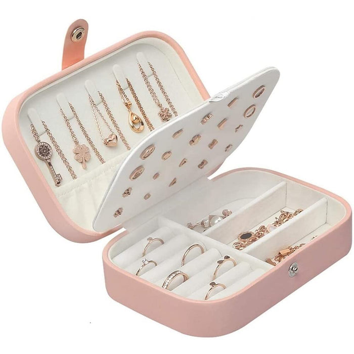 Portable Mini Jewelry Storage Box Travel Organizer Jewelry Case Leather Storage  Earrings Necklace Ring Jewelry Organizer
