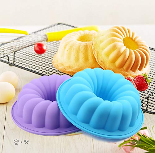 2 Pack Silicone Bundt Cake Pan, Fluted Pound Jello Baking Molds
