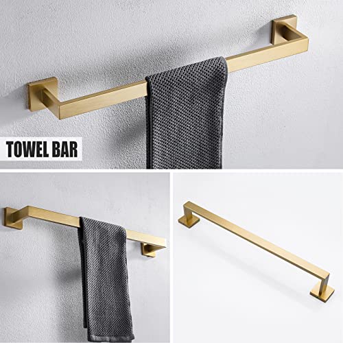 Yacvcl 5Piece Bathroom Hardware Accessories Set 23.6 Inch Brushed Gold Towel Bar Towel Rack Sets Modern Towel Ring Kit Stainless