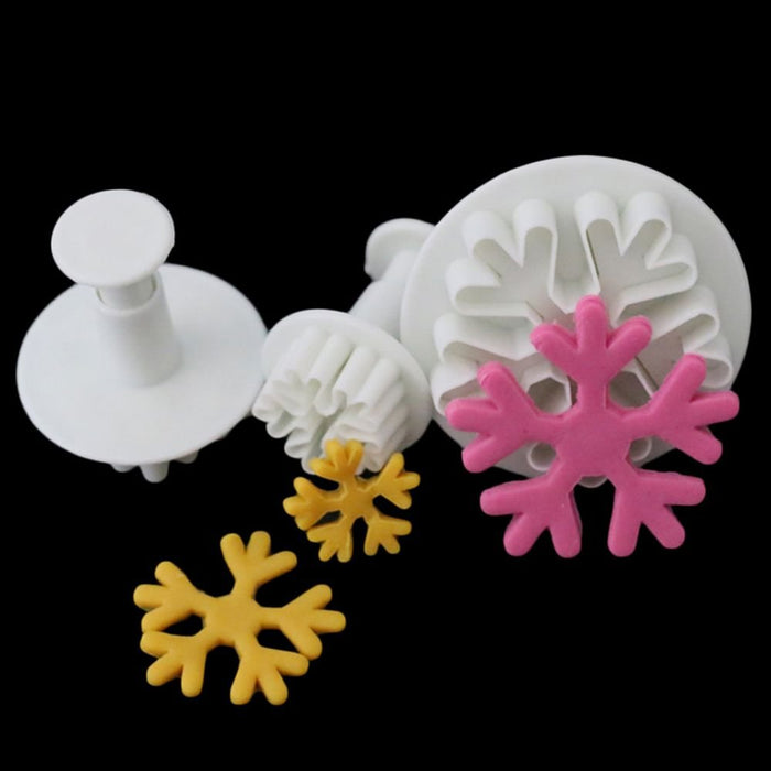 NUOMI 6 Pieces Snowflake Fondant Press Cookie Cutters Plastic Embossing Mould Cake Decorating Tool Handmade Sugarcraft