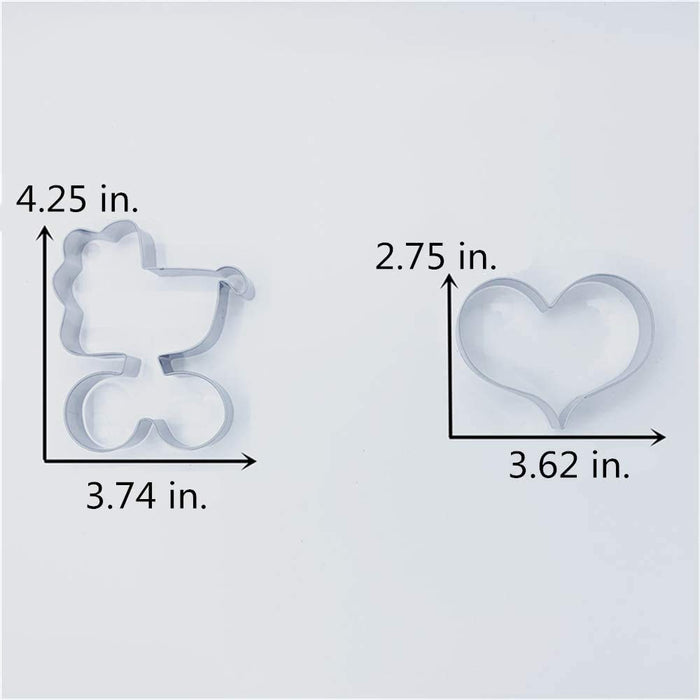 LILIAO Baby Shower Cookie Cutter Set - 6 Piece - Feeding Bottle, Rattle, Heart, Carriage, Princess Dress and Bow/Ribbon Biscuit