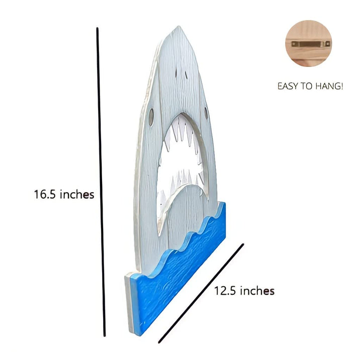 Luxprite Wooden Shark Wall Decor Decorations for Kids Room Boys Decorative Art s Lovers Ocean Themed Bedroom, Blue White