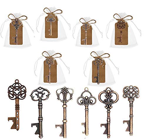 Amajoy 30PCS Mixed Copper Skeleton Key Bottle Opener with Escort Tag Card and Twine for Wedding Favors Baby Shower s for Guests