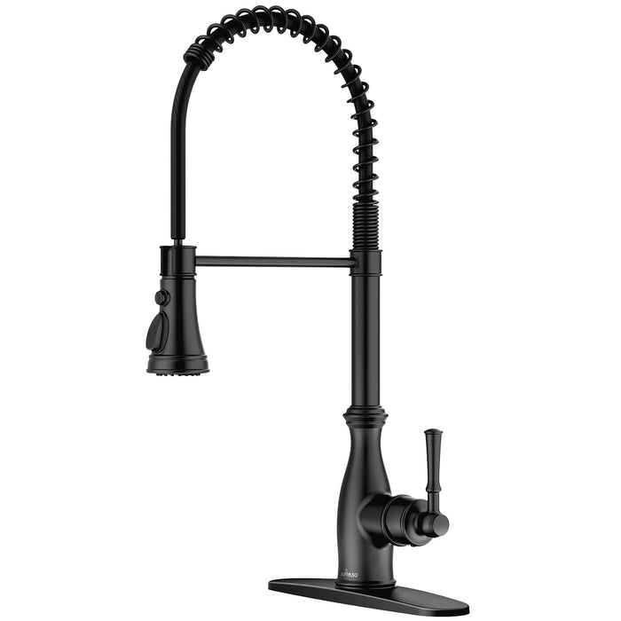 Commercial Kitchen Faucet with Pull Down Sprayer Black, Pre-Rinse Solid Brass Single Handle Spring One Hole High Arc Kitchen Sink Faucet, APPASO (Matte Black)