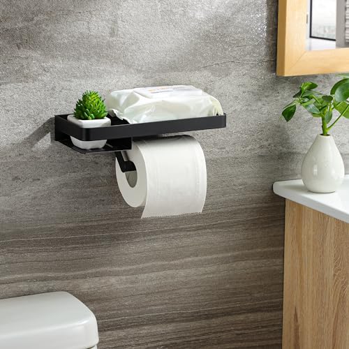 Yigii Toilet Paper Holder With Shelf Toilet Paper Holder Wall Mount Toilet Roll Holder With Wipes Storage For Bathroom Stainless
