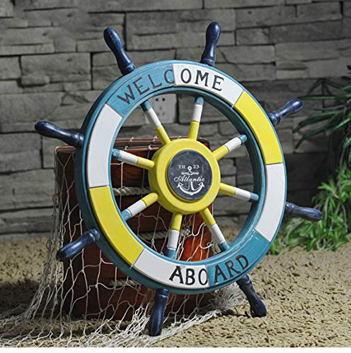 Tvoip 1Pcs 17.7 Diameter Nautical Beach Wooden Boat Ship Steering Wheel Fishing Net Shell Home Wall Decor Home Decoration Wall Hangings Accessories