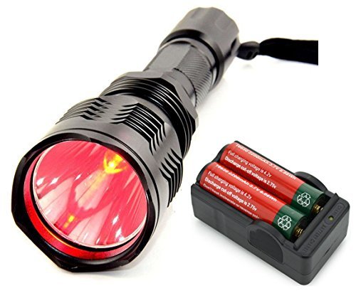BESTSUN Brightest Waterproof Red Light Flashlight HS-802 1000 Lumens 350 Yard Long Range Red Hunting Light Coyote Hog Night Vision Red LED Flashlight Light Lamp Torch with Battery and Charger
