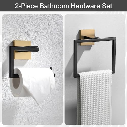 Yacvcl Towel Holder Toilet Paper Holder Black Gold, Bathroom Hardware Set, Stainless Steel Hand Towel Ring Bar, Wall Mounted