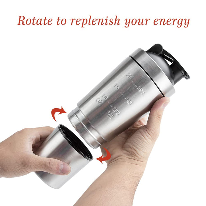 Shaker Bottle With Storage For Powder,stainless Steel Shaker Bottle With  Wire Whisk,bpa Free
