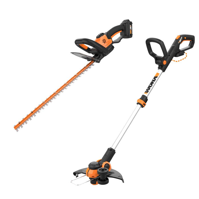 WORX WG261 20V Power Share 22-inch Cordless Hedge Trimmer, Battery and Charger Included with Cordless Grass Trimmer/Edger with Command Feed, 12" Tool ONLY