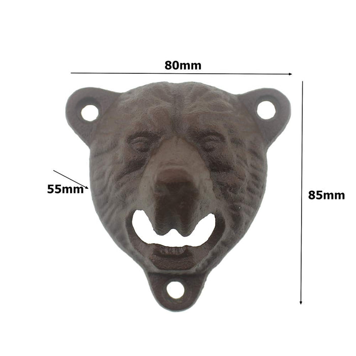 Luwanburg Bear Head Magnetic Cast Iron Beer Bottle Opener Wall Mounted with Magnetic Cap Catcher (Rustic Vintage)