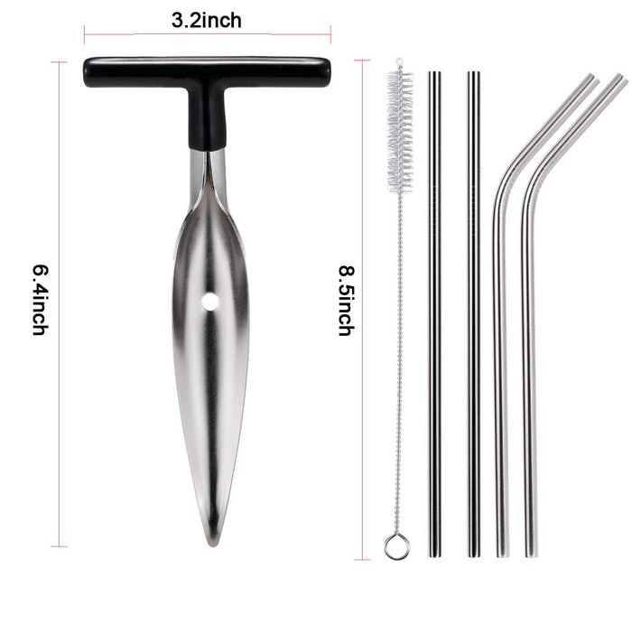 2 Pack Coconut Opener Tool Set with 4 Reusable Straws & Brush, Food Grade Stainless Steel Coco Nut Bottle Opener for Young Thai