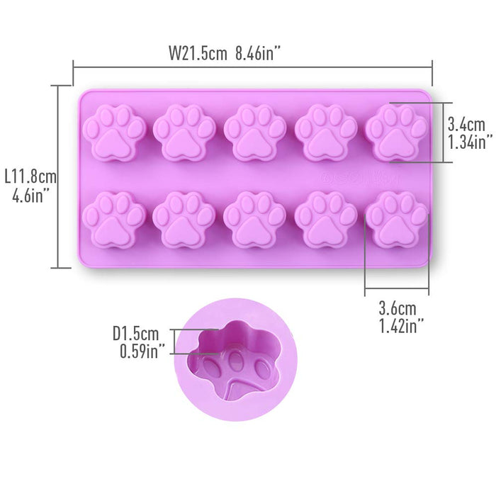 Cozihom Dog Paw Shaped Silicone Molds, 10 Cavity, Food Grade, for Chocolate, Candy, Cake, Pudding, Jelly. 4 Pcs